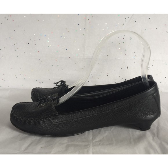 Via Spiga Black Pebbled Leather Lace up Kitten Heel Moccasin Shoe  Size 6 Ballet - Picture 8 of 12